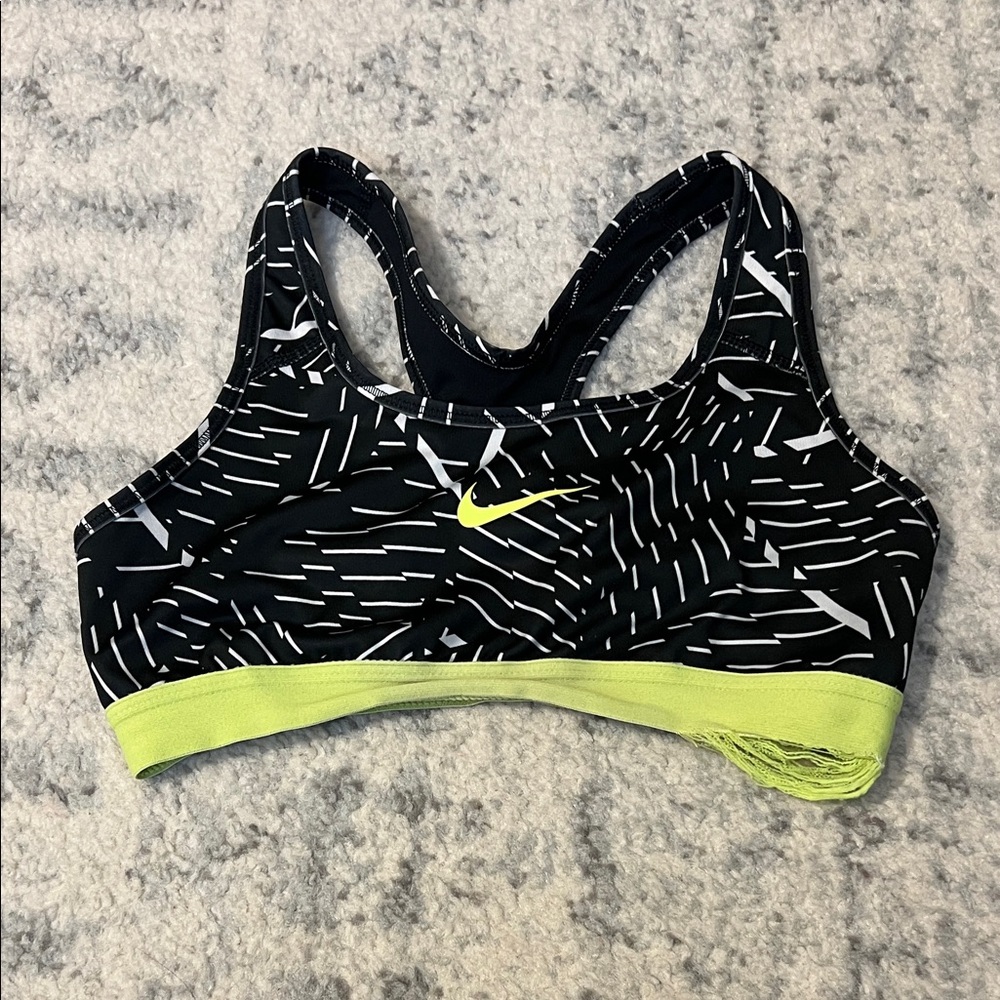 Nike Women's Black and Neon Yellow Sports Bra